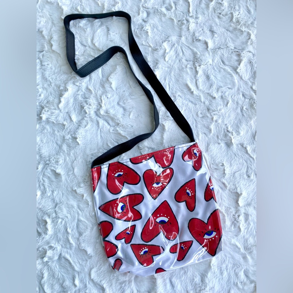 Red Heart Patterned Crossbody Bag hand painted